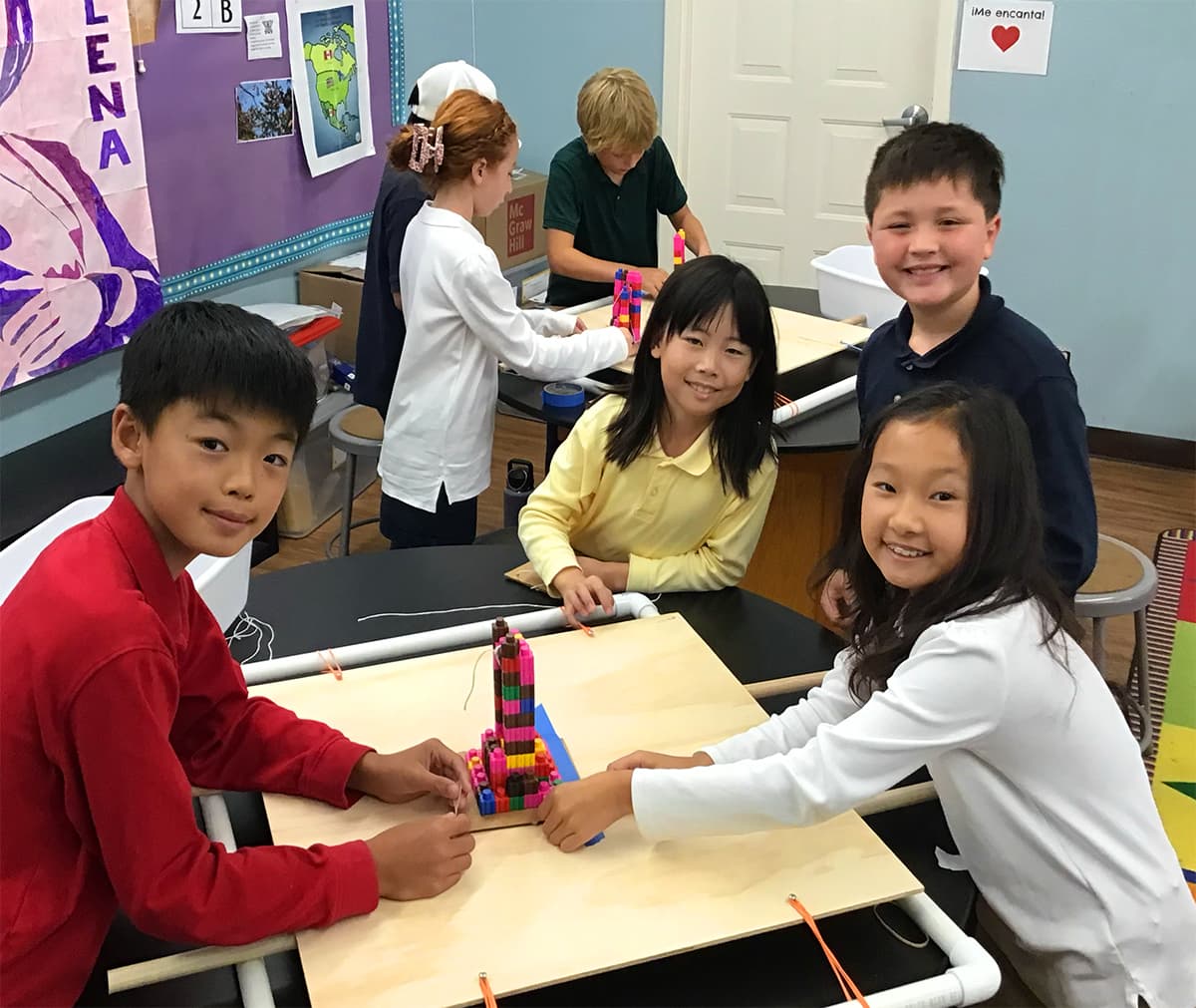 Del Mar Pines students building an earthquake-resistant model