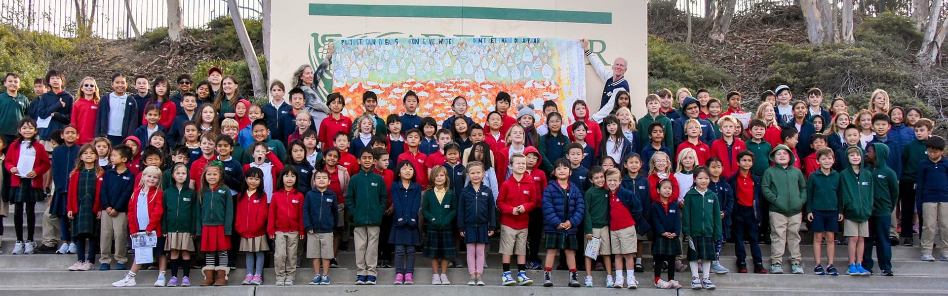The whole school gathered on the amphitheater steps