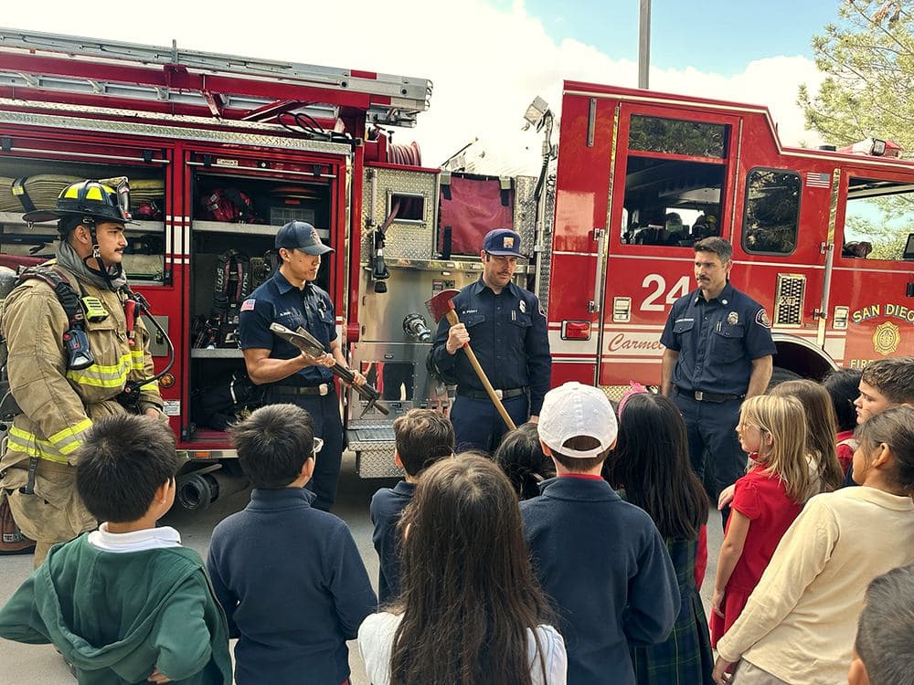 Local firefighters visiting Del Mar Pines students