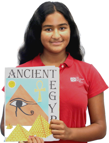 del mar pines 6th grade student holding ancient egypt textbook