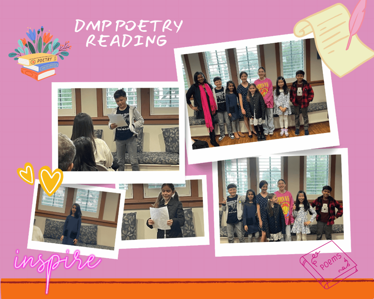 collage of DMP students reading poem
